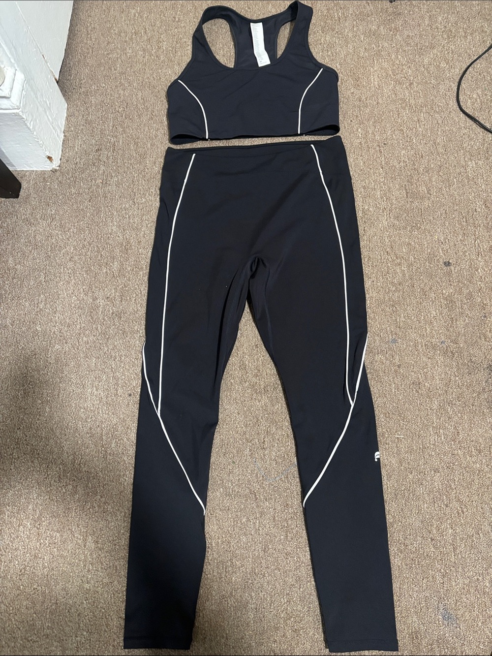 Fabletics Black Racerback Sports Bra with White Tag Detail set